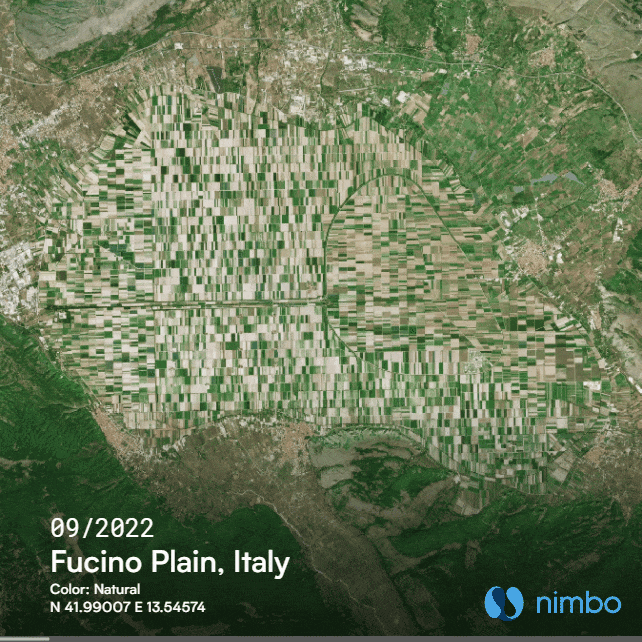 Satellite animation of the Fucino plain farmland in Italy