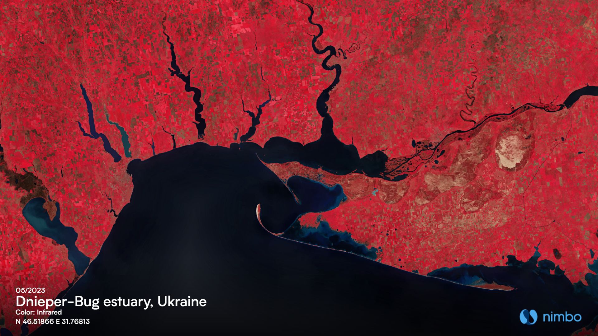 Infrared image of the Dnieper-Bug estuary or Dniprovska in Ukraine