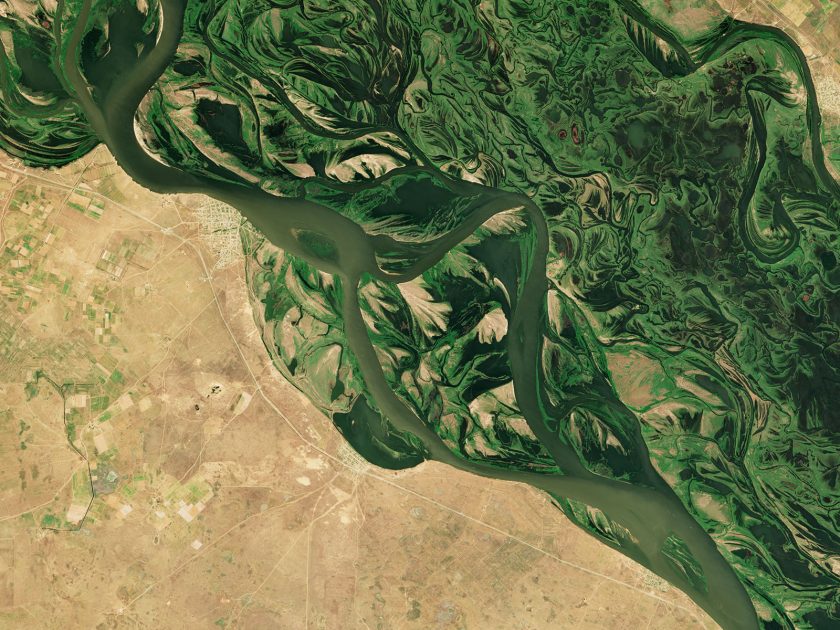 Russia : satellite view of the Volga river in Summer