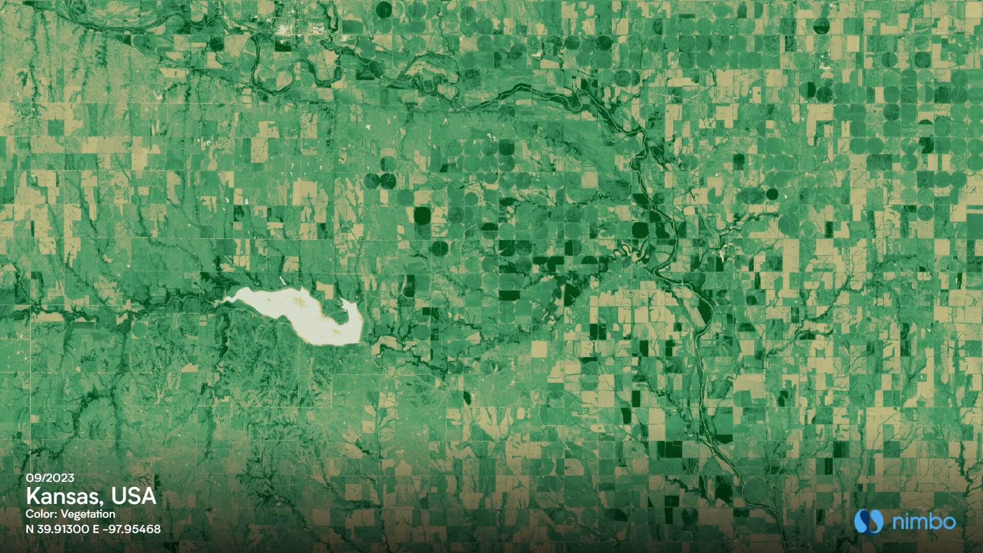 NDVI view over farmland in Kansas, USA