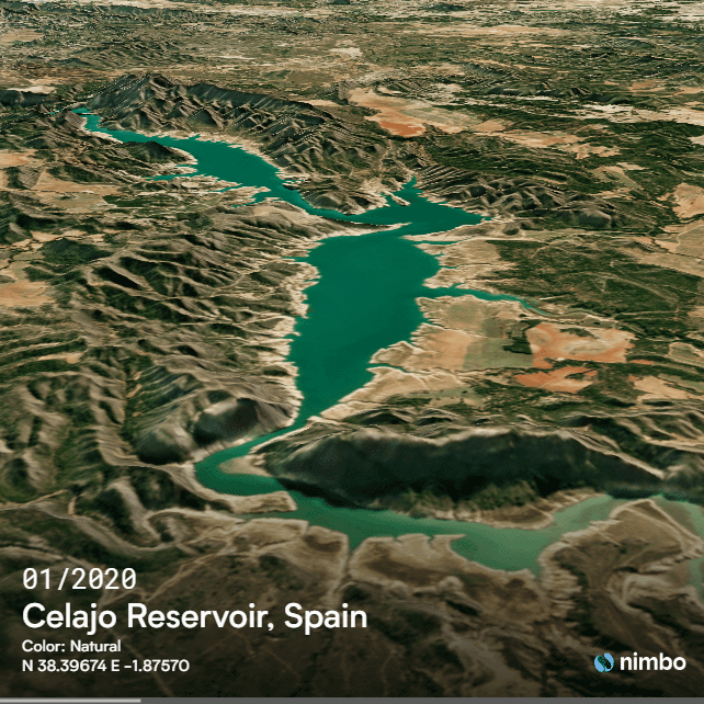 Drought in Spain - satellite 3D view of Celajo Reservoir