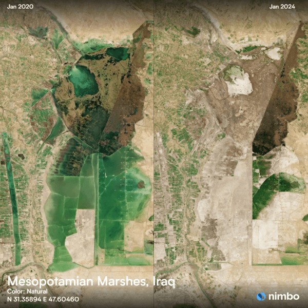 Comparing satellite views of Iraq's southern marshes before and after drought