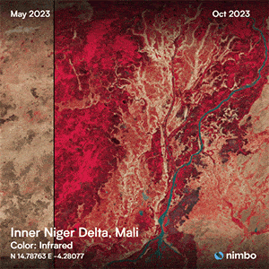 Before/after satellite view of rainy season in Inner Niger Delta