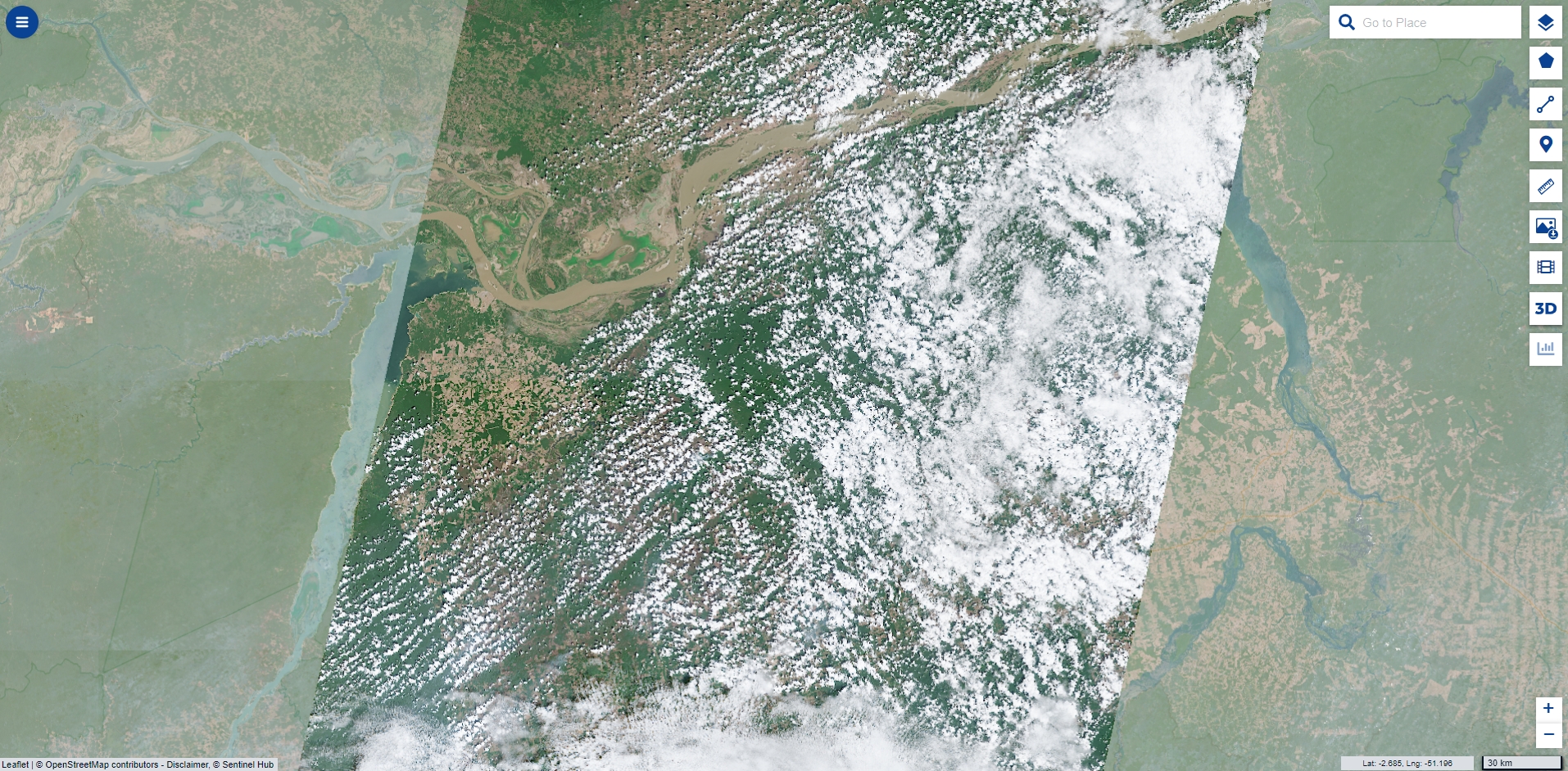 Satellite view of Para State in Brazil - Copernicus image with clouds