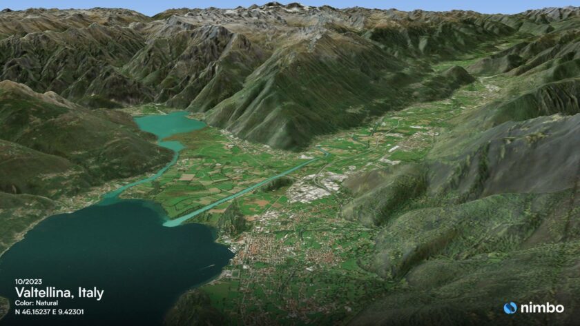 Satellite 3D map of the Valtellina region in Italy