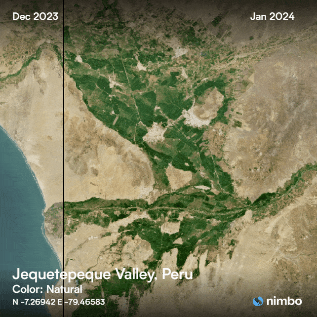 Satellite image of Jequetepeque river in December 2023 and January 2024