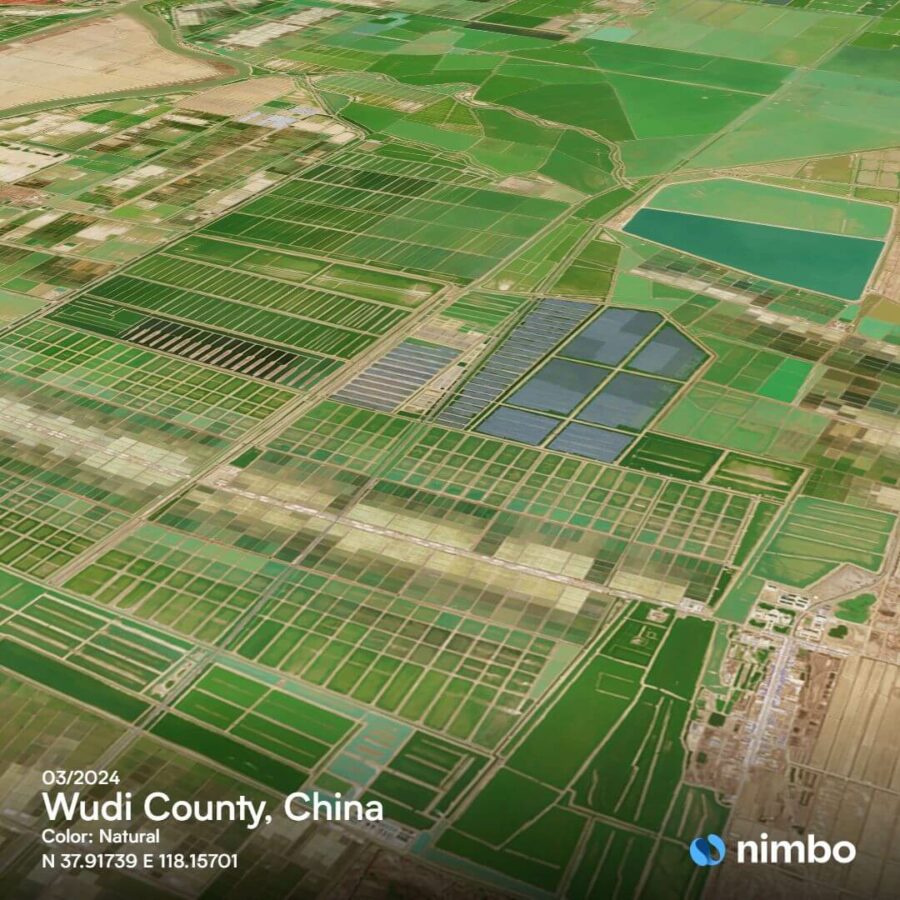 Satellite view of salt fields in Wudi County, China