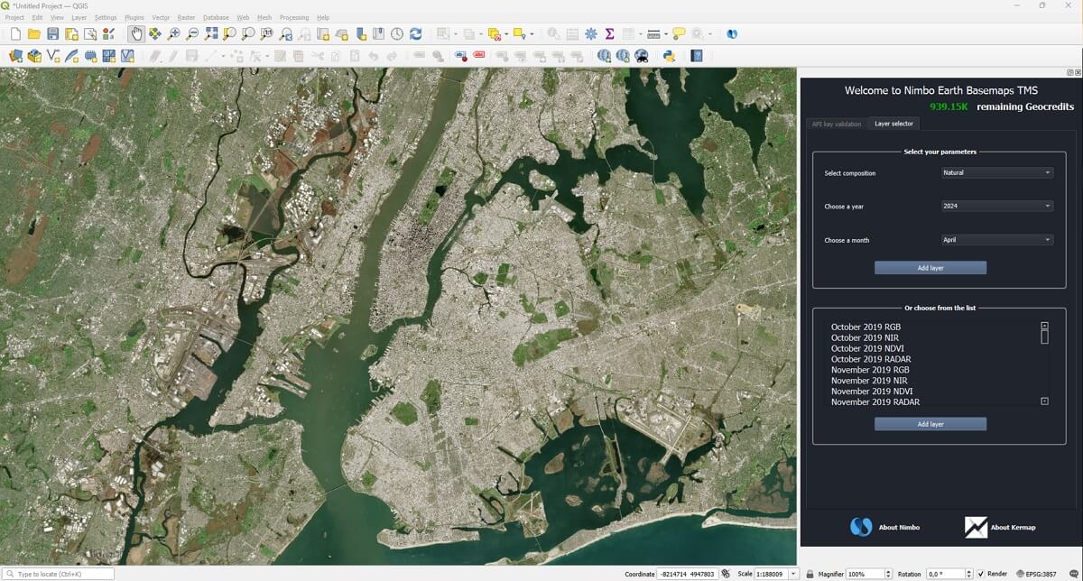 QGIS: Satellite view of New York 