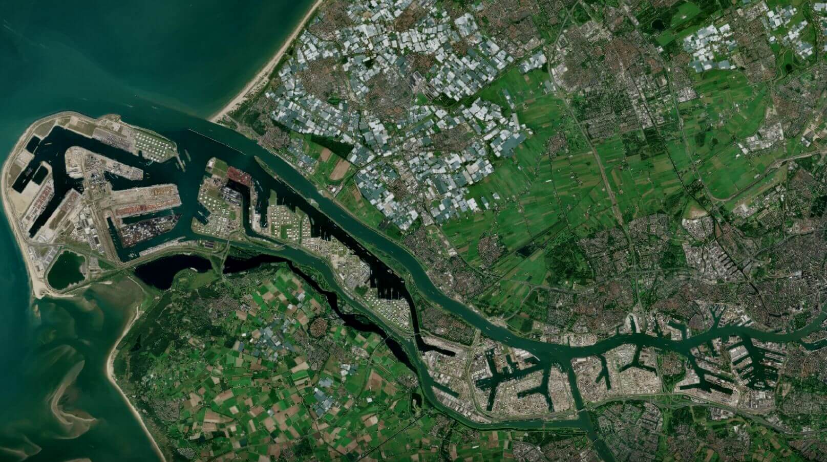 Satellite view of the port of Rotterdam