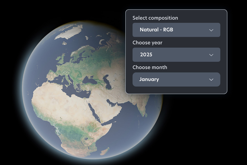 Image du globe et interface de sélection des basemaps