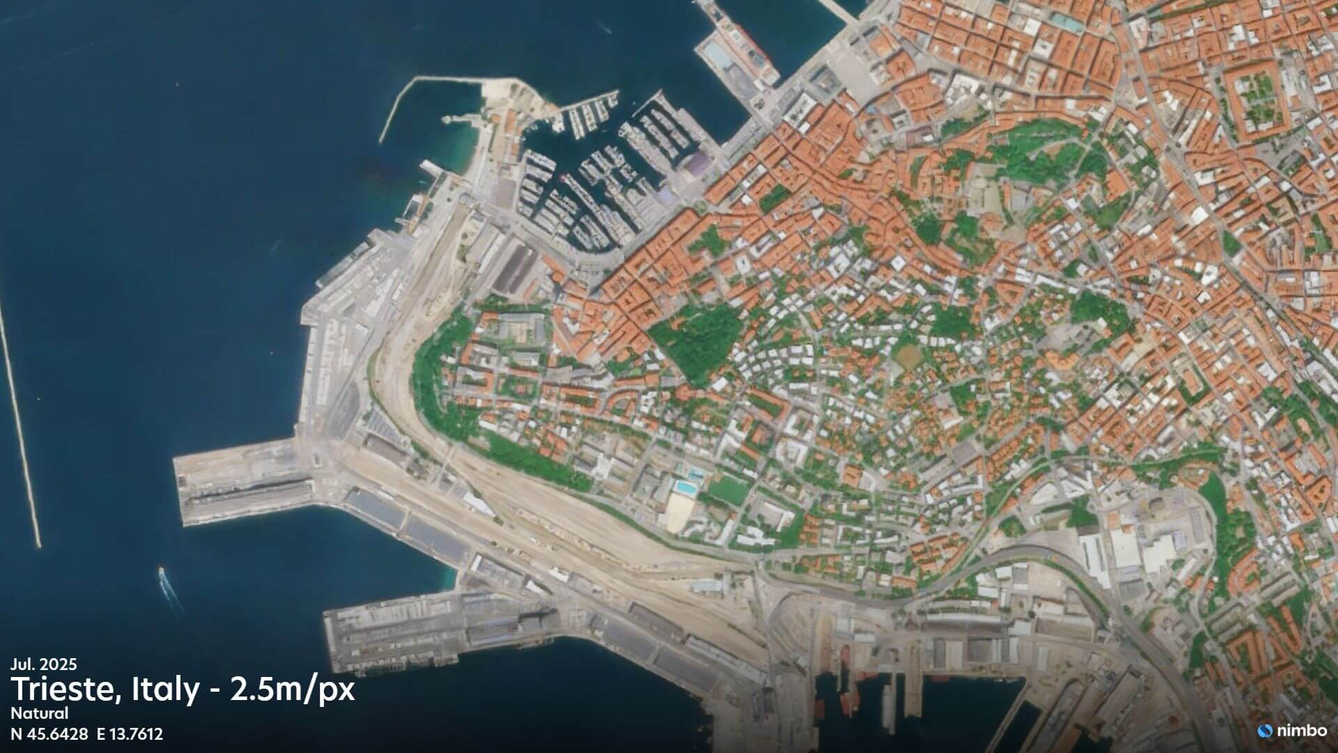 Satellite image of Trieste, Italy in super-resolution