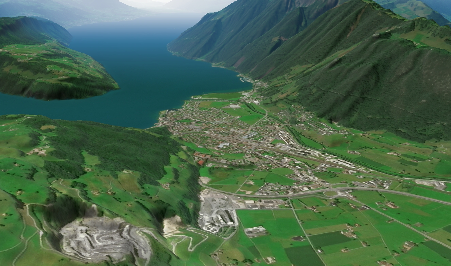 Satellite 3D view of mountain lake