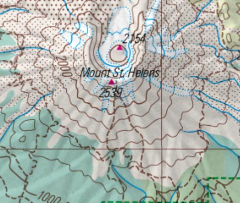 The Swiss World Atlas map of Mount St. Helens as of 2018